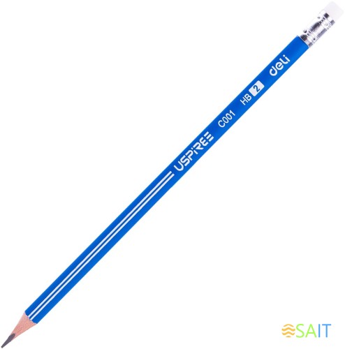 Карандаш ч/г Deli EC001-HB Uspire HB трехгран. тополь карт.кор. (12шт) ластик