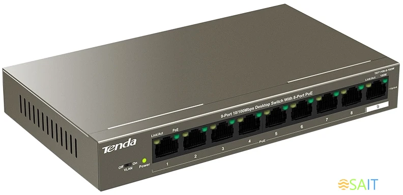 Коммутатор Tenda TEF1109P-8-102W (L2) 9x100Мбит/с 8PoE 92W неуправляемый