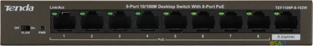 Коммутатор Tenda TEF1109P-8-102W (L2) 9x100Мбит/с 8PoE 92W неуправляемый