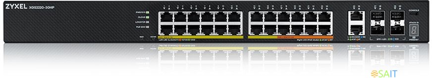 Коммутатор Zyxel XGS2220-30HP-EU0101F (L3) 24x1Гбит/с 2x10Гбит/с 4SFP+ 16PoE+ 8PoE++ 400W управляемый