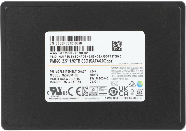 Накопитель SSD Samsung SATA-III 1.92TB MZ7L31T9HBLT-00A07 PM893 2.5" 1 DWPD OEM
