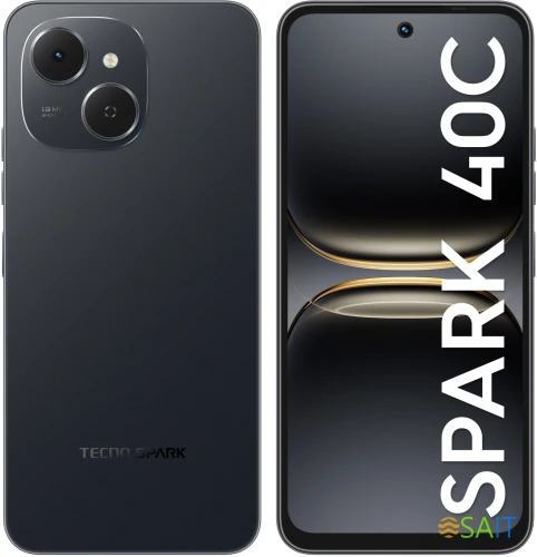 Смартфон Tecno Spark 40C 256Gb 8Gb черный моноблок 3G 4G 2Sim 6.67" 720x1600 Android 15 13Mpix 802.11 a/b/g/n/ac/ax GPS GSM900/1800 Protect FM microSD max1024Gb